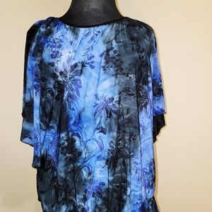 *All Tops: 5 for $25* Cato Blue and Black Floral Blouse